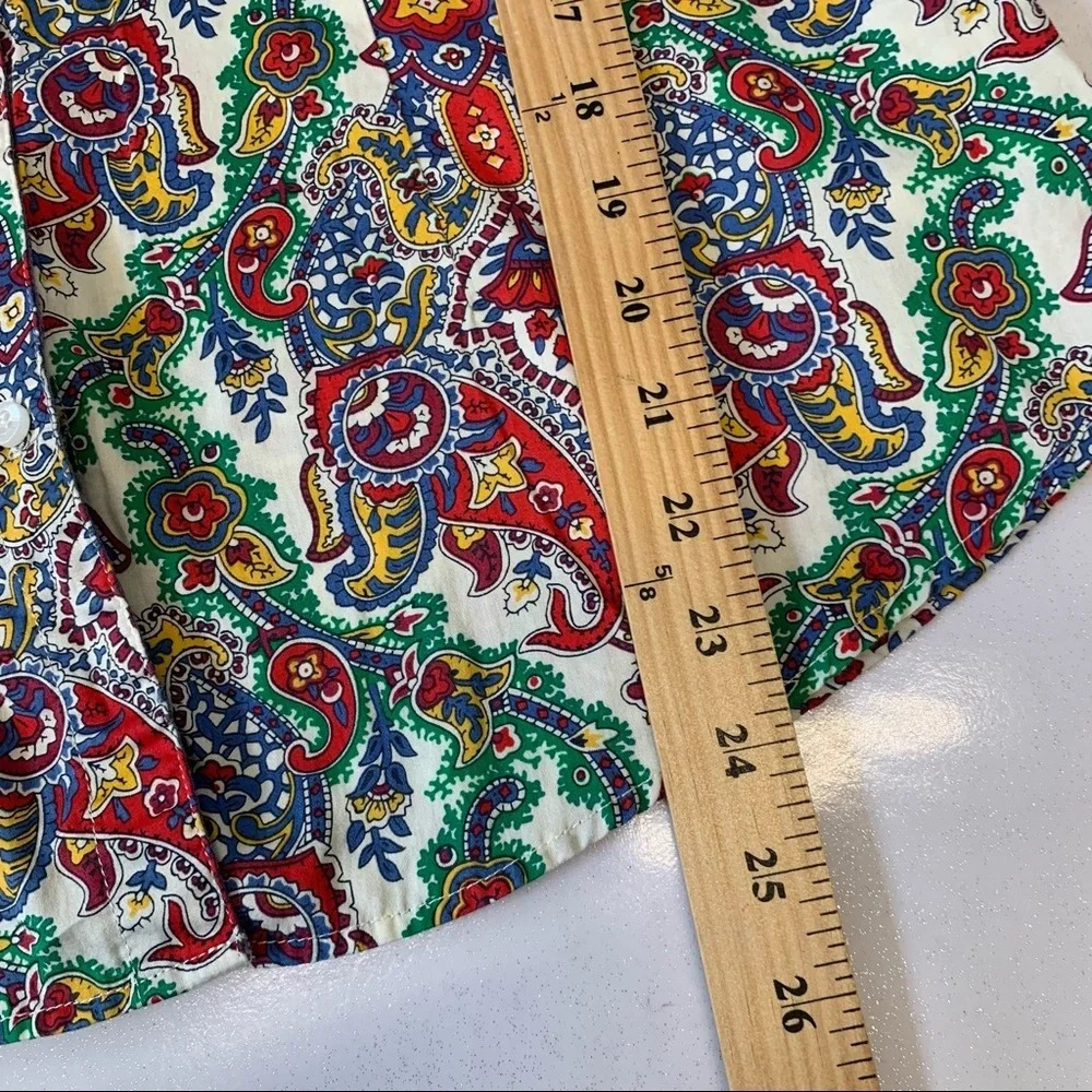 Tommy Hilfiger Blouse Woman Medium Colorful Button Up Cotton Floral Office Retro - Picture 8 of 9